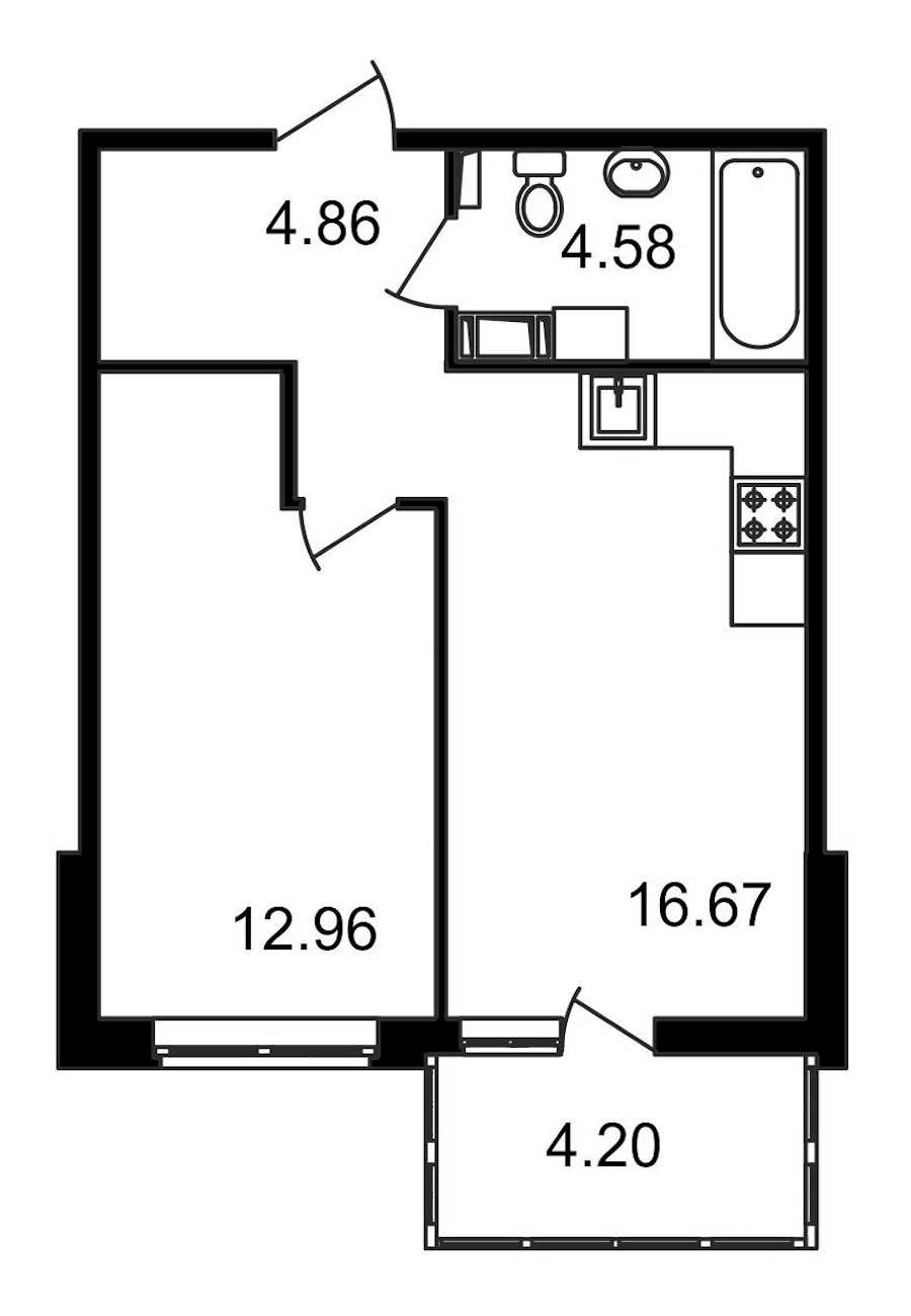 Однокомнатная квартира в : площадь 43.27 м2 , этаж: 2 – купить в Санкт-Петербурге